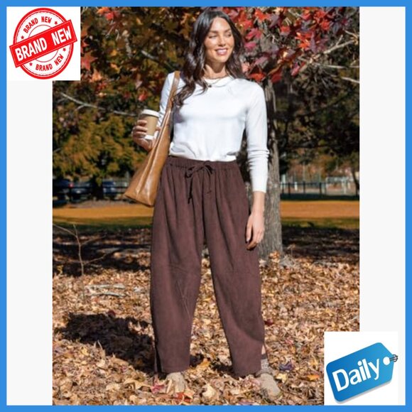 Corduroy Harem Pants Elastic Waist Wide Leg Loose Fit Casual Trousers - Picture 4 of 7